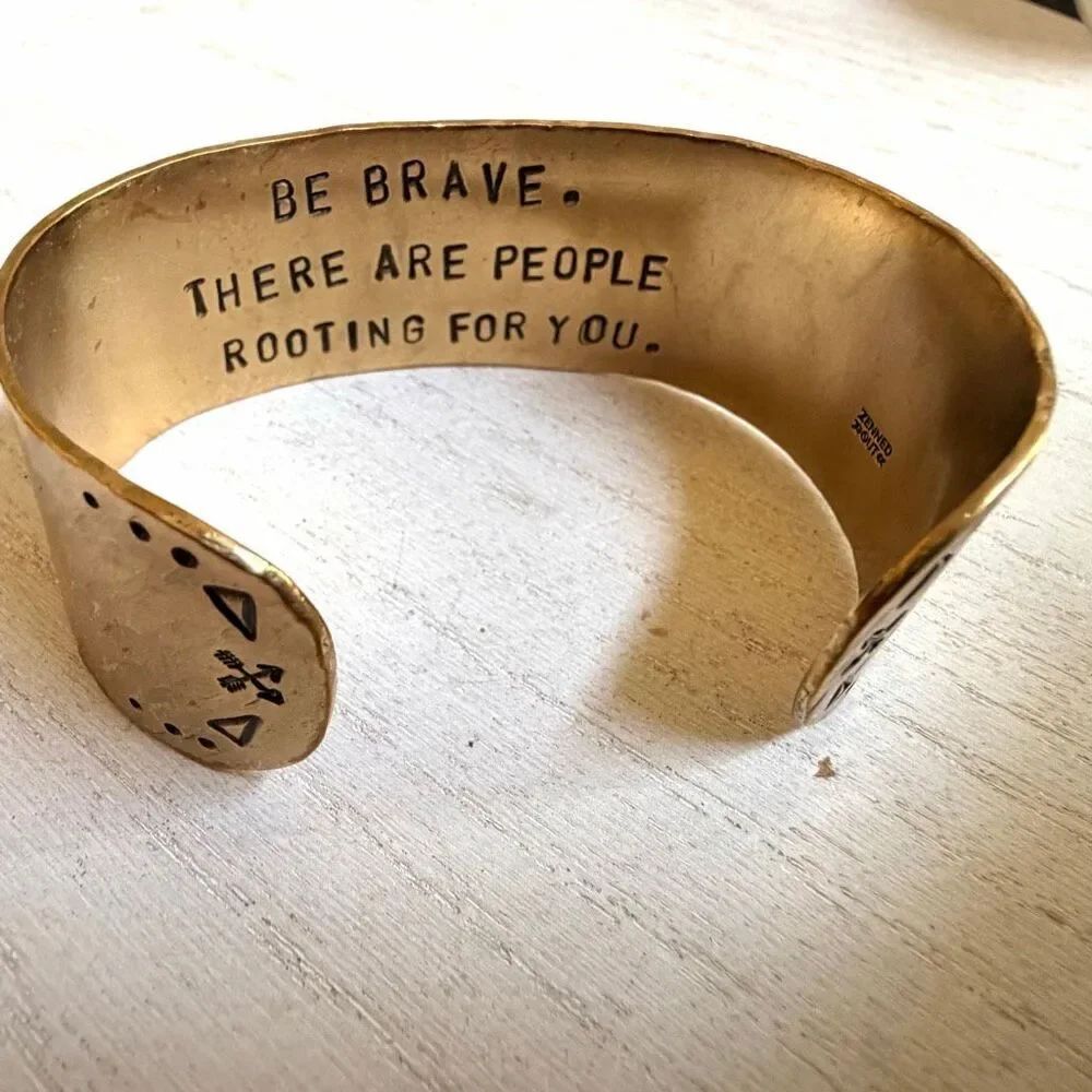 Zenned Out Be Brave Inspirational Hammered Gold Tone Cuff Bracelet - Picture 2 of 6